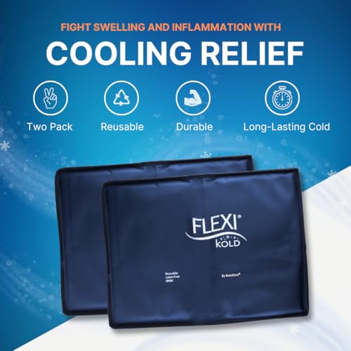 2 FlexiKold Gel Ice Packs (Standard Large: 10.5" x 14.5") - Reusable Cold Pack for Injuries, for Back Pain Relief, Migraine Relief Pad, After Surgery, Postpartum, Headache, Shoulder - 6300-COLD 2PK