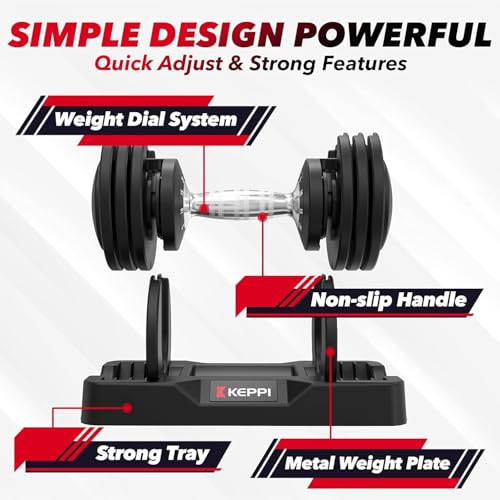 Keppi Adjustable Dumbbells Set-25lb Pair Dumbbells with Anti-Slip Metal Handle for Exercise & Fitness Fast Adjust Weight for Full Body Workout Fitnessâ¦