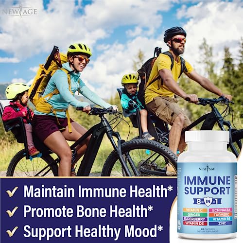 8 in 1 Immune Support Booster Supplement with Elderberry, Vitamin C and Zinc 50mg, Vitamin D 5000 IU, Turmeric Curcumin & Ginger, B6, Echinacea - 120 Count - 2 Pack