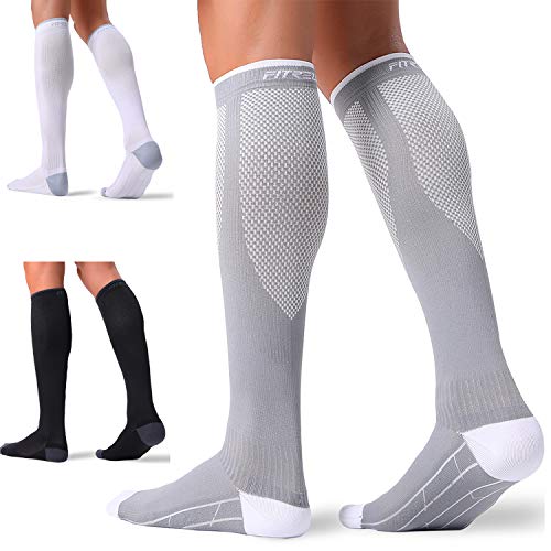 3 Pairs Compression Socks for Women and Men 20-30mmHg-- Support Socks for Travel, Running, Nurse, Medical BLACK+WHITE+GREY S/M