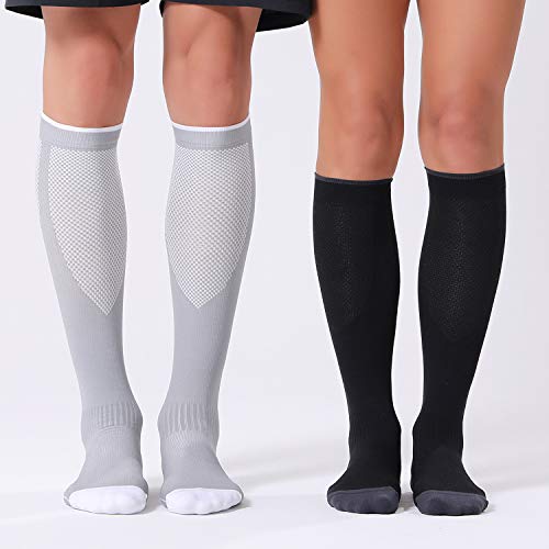 3 Pairs Compression Socks for Women and Men 20-30mmHg-- Support Socks for Travel, Running, Nurse, Medical BLACK+WHITE+GREY S/M