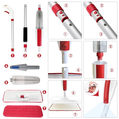 Mops for Floor Cleaning Wet Spray Mop with a Refillable Spray Bottle and 2 Washable Microfiber Pads Home or Commercial Use Dry Wet Flat Mop for Hardwood Laminate Wood Ceramic