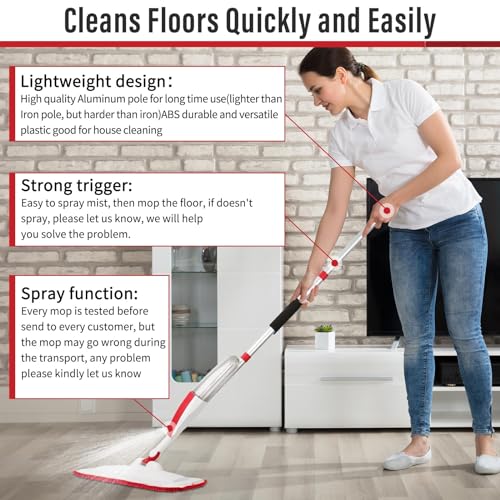 Mops for Floor Cleaning Wet Spray Mop with a Refillable Spray Bottle and 2 Washable Microfiber Pads Home or Commercial Use Dry Wet Flat Mop for Hardwood Laminate Wood Ceramic