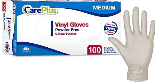 Disposable Vinyl Gloves Medium Size| Heavy Duty | Non Sterile | Powder Free | Latex Free Rubber | 100 Count Box |food Safe