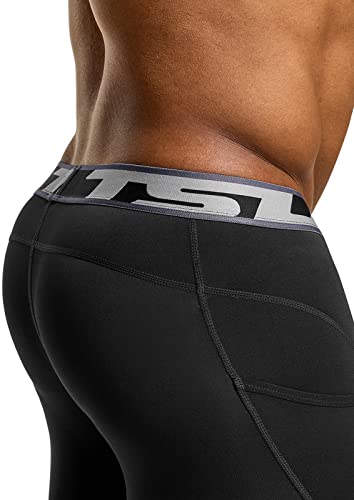 TSLA Men's Athletic Compression Shorts, Sports Performance Active Cool Dry Running Tights, Pocket 3pack Black/Black/Black, Medium