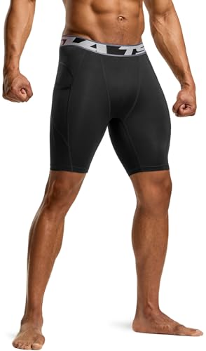 TSLA Men's Athletic Compression Shorts, Sports Performance Active Cool Dry Running Tights, Pocket 3pack Black/Black/Black, Medium