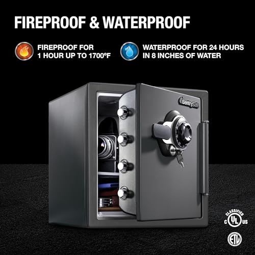 SentrySafe SFW123DSB Fireproof Safe and Waterproof Safe with Dial Combination 1.23 Cubic Feet Gray