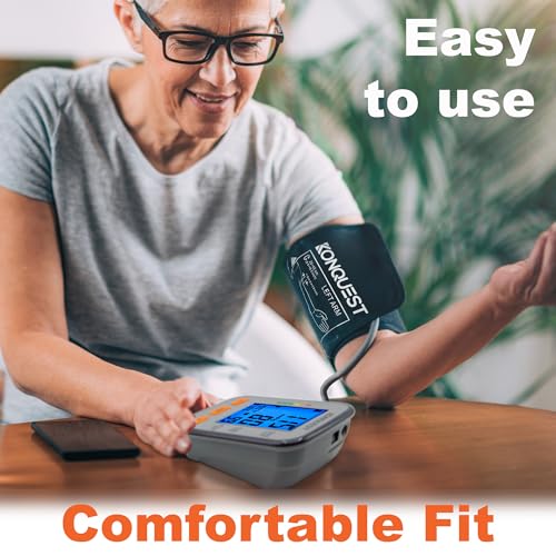 Konquest KBP-2704A Automatic Upper Arm Blood Pressure Monitor - Adjustable Cuff - Large Backlit Display - Irregular Heartbeat & Hypertension Detector - Tensiometro Digital