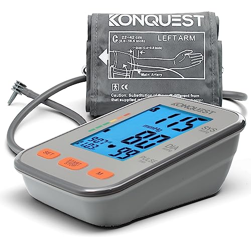 Konquest KBP-2704A Automatic Upper Arm Blood Pressure Monitor - Adjustable Cuff - Large Backlit Display - Irregular Heartbeat & Hypertension Detector - Tensiometro Digital