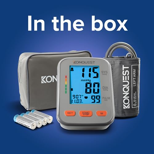 Konquest KBP-2704A Automatic Upper Arm Blood Pressure Monitor - Adjustable Cuff - Large Backlit Display - Irregular Heartbeat & Hypertension Detector - Tensiometro Digital
