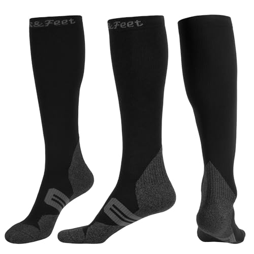 Men's and Women's 3-Pack Black Anti Odor Quick-Dry Compression Socks Graduated Stocking,XL