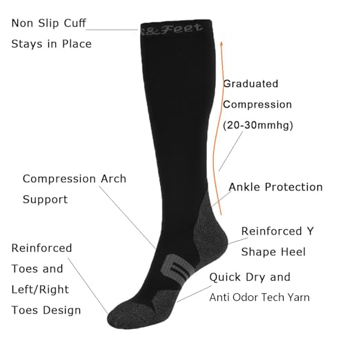 Men's and Women's 3-Pack Black Anti Odor Quick-Dry Compression Socks Graduated Stocking,XL