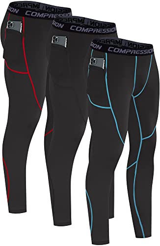 Milin Naco Men's Compression Pants, Running Men Leggings Tight for Sport, Cool Dry Baselayer Yoga Thermal Pants with Pocket-Black/Black/Athletic Black