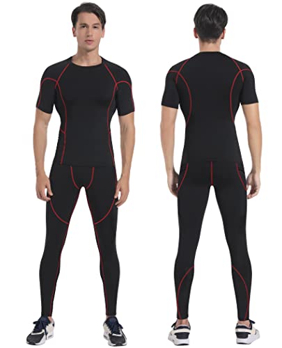 Milin Naco Men's Compression Pants, Running Men Leggings Tight for Sport, Cool Dry Baselayer Yoga Thermal Pants with Pocket-Black/Black/Athletic Black