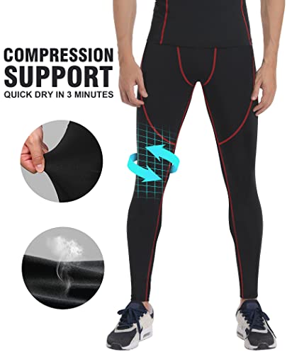 Milin Naco Men's Compression Pants, Running Men Leggings Tight for Sport, Cool Dry Baselayer Yoga Thermal Pants with Pocket-Black/Black/Athletic Black
