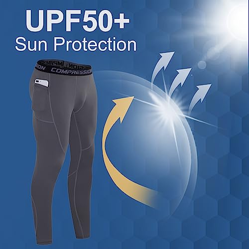 Milin Naco Men's Compression Pants, Running Men Leggings Tight for Sport, Cool Dry Baselayer Yoga Thermal Pants with Pocket-Black/Black/Athletic Black