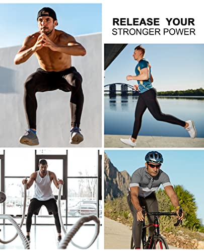 Milin Naco Men's Compression Pants, Running Men Leggings Tight for Sport, Cool Dry Baselayer Yoga Thermal Pants with Pocket-Black/Black/Athletic Black