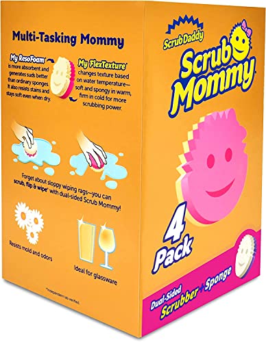 Scrub Daddy Dual Sided Sponge and Scrubber - Scrub Mommy - Scratch Free Sponge for Dishes and Home, Soft in Warm Water, Firm in Cold, Odor Resistant 4 Count