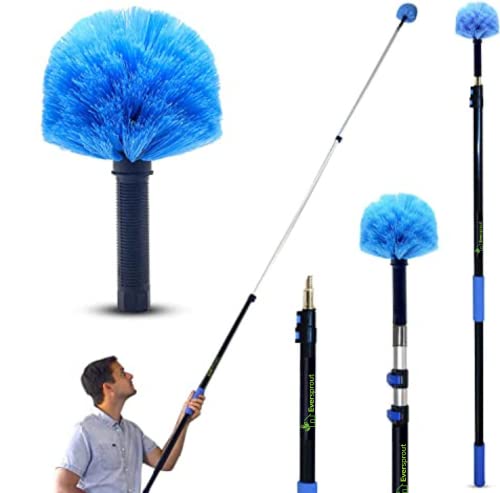 EVERSPROUT 5-to-12 Foot Cobweb Duster and Extension-Pole Combo (20 Ft Reach, Medium-Stiff Bristles), Hand-Packaged, Lightweight, 3-Stage Aluminum Pole, Indoor & Outdoor Use Spider Web Brush with Pole