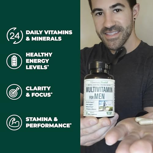 Men's Daily Multimineral Multivitamin Supplement - Vitamins A, C, E, D, B1, B2, B3, B5, B6, B12. Magnesium, Biotin, Spirulina, Zinc. Complete Antioxidant, Energy & Immune Support. 60 Capsules