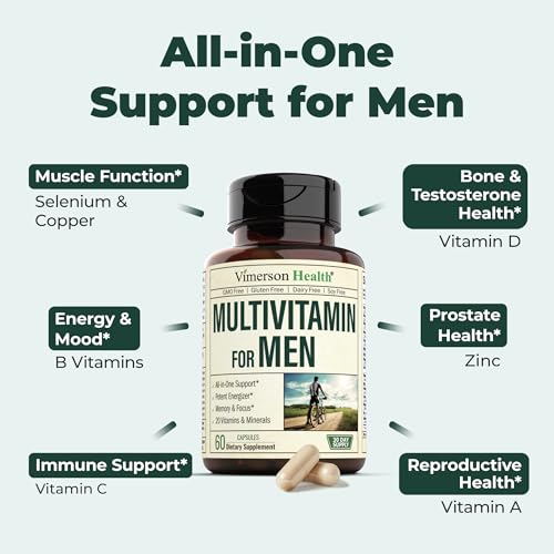 Men's Daily Multimineral Multivitamin Supplement - Vitamins A, C, E, D, B1, B2, B3, B5, B6, B12. Magnesium, Biotin, Spirulina, Zinc. Complete Antioxidant, Energy & Immune Support. 60 Capsules