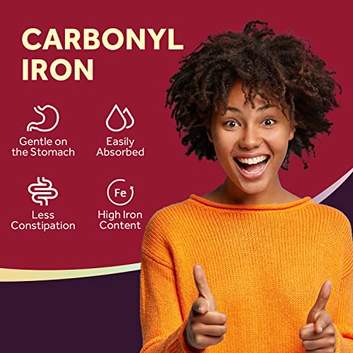 Doctorâs Recipes Iron 65 mg Carbonyl Iron with Vitamin C, Maximized Absorption Easy on The Stomach, Red Cells Formation, Blood, Heart, Brain, Muscle & Immunity Health, Vegan Non-GMO 60 Tablets