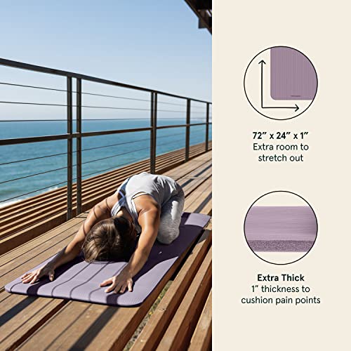Retrospec Solana Yoga Mat 1" Thick w/Nylon Strap for Men & Women - Non Slip Exercise Mat for Home Yoga, Pilates, Stretching, Floor & Fitness Workouts -Violet Haze