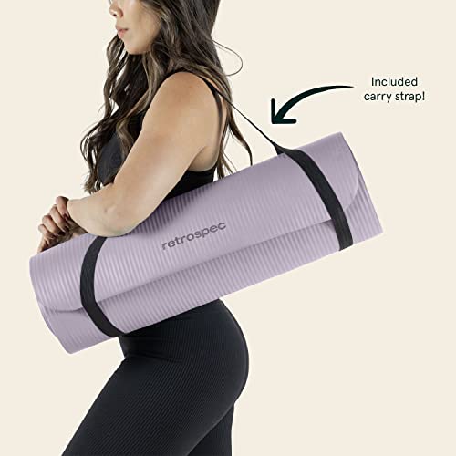 Retrospec Solana Yoga Mat 1" Thick w/Nylon Strap for Men & Women - Non Slip Exercise Mat for Home Yoga, Pilates, Stretching, Floor & Fitness Workouts -Violet Haze