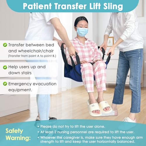 Patient Lift Stair Slide Board Transfer Emergency Evacuation Chair Wheelchair Belt Safety Full Body Medical Lifting Sling Sliding Transferring Disc Use for Seniors,Handicap (Blue - 4 Handles)