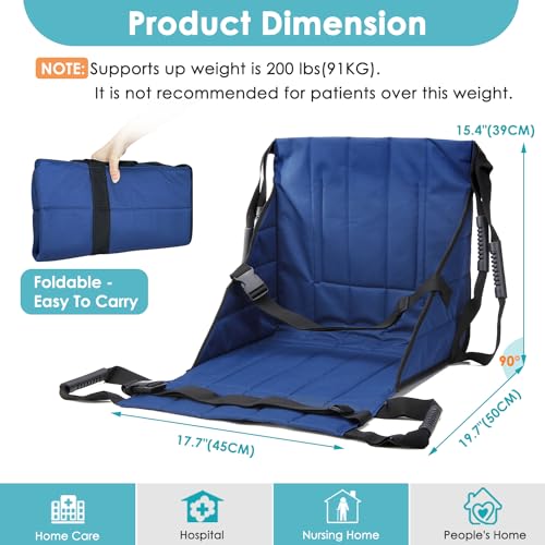 Patient Lift Stair Slide Board Transfer Emergency Evacuation Chair Wheelchair Belt Safety Full Body Medical Lifting Sling Sliding Transferring Disc Use for Seniors,Handicap (Blue - 4 Handles)
