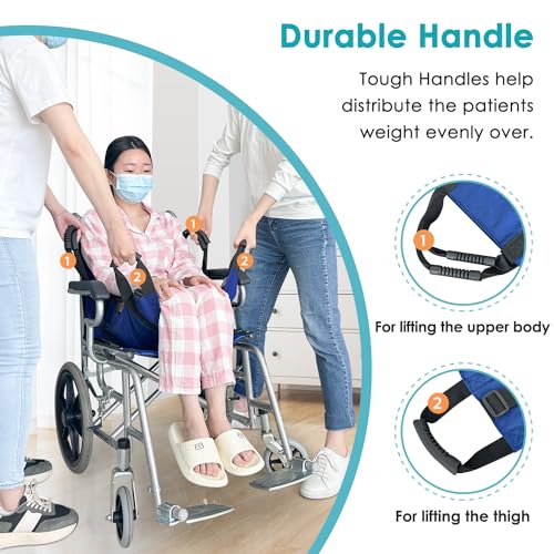 Patient Lift Stair Slide Board Transfer Emergency Evacuation Chair Wheelchair Belt Safety Full Body Medical Lifting Sling Sliding Transferring Disc Use for Seniors,Handicap (Blue - 4 Handles)