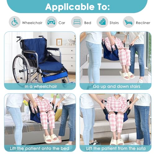 Patient Lift Stair Slide Board Transfer Emergency Evacuation Chair Wheelchair Belt Safety Full Body Medical Lifting Sling Sliding Transferring Disc Use for Seniors,Handicap (Blue - 4 Handles)