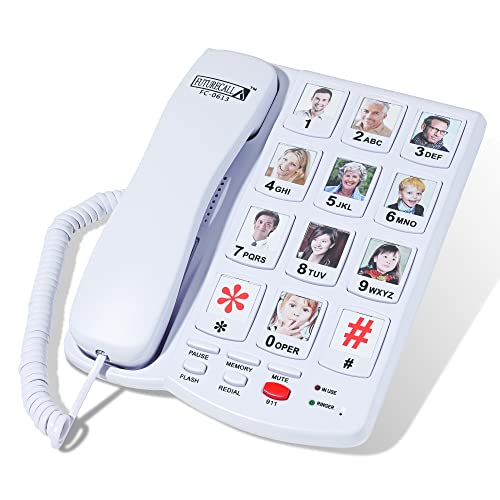 Future Call FC-0613 Picture Phone for Seniors w/10 One Touch Picture Memory Keys | Dementia Alzheimers Telephones for Seniors | Amplified Telephones for Hearing Impaired Seniors | 40db Volume Handset