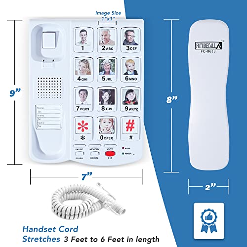 Future Call FC-0613 Picture Phone for Seniors w/10 One Touch Picture Memory Keys | Dementia Alzheimers Telephones for Seniors | Amplified Telephones for Hearing Impaired Seniors | 40db Volume Handset