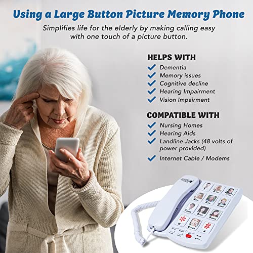 Future Call FC-0613 Picture Phone for Seniors w/10 One Touch Picture Memory Keys | Dementia Alzheimers Telephones for Seniors | Amplified Telephones for Hearing Impaired Seniors | 40db Volume Handset