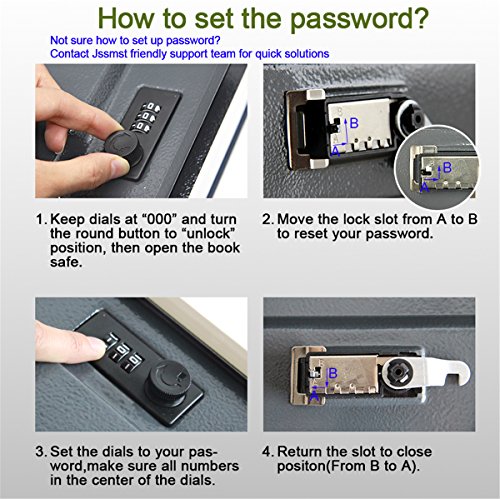 Book Safe with Combination Lock - Jssmst Home Dictionary Diversion Metal Safe Lock Box for Home Office Code Lock Money Box High Capacity, 9.5 x 6.2 x 2.2 inch, SM-BS0402L, black large