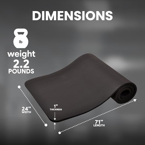 BalanceFrom GoCloud All-Purpose 1-Inch Extra Thick High Density Anti-Tear Exercise Yoga Mat with Carrying Strap (Black), 71" Long 24" Wide