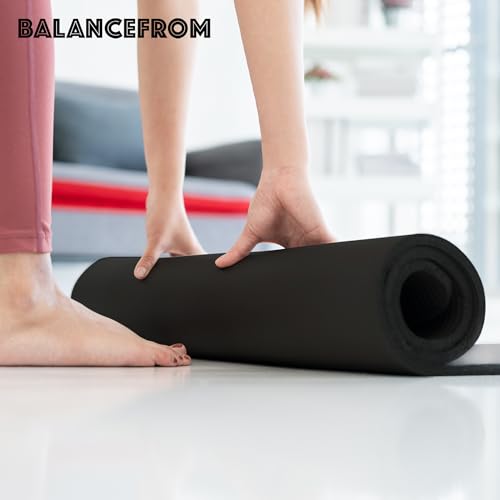 BalanceFrom GoCloud All-Purpose 1-Inch Extra Thick High Density Anti-Tear Exercise Yoga Mat with Carrying Strap (Black), 71" Long 24" Wide