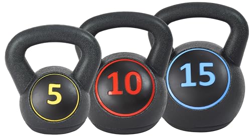 BalanceFrom Wide Grip Kettlebell Exercise Fitness Weight Set, Includes 5 lbs, 10 lbs, 15 lbs, Black