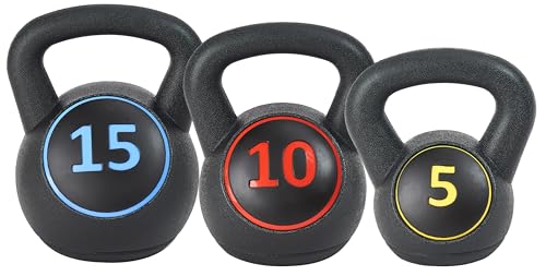BalanceFrom Wide Grip Kettlebell Exercise Fitness Weight Set, Includes 5 lbs, 10 lbs, 15 lbs, Black