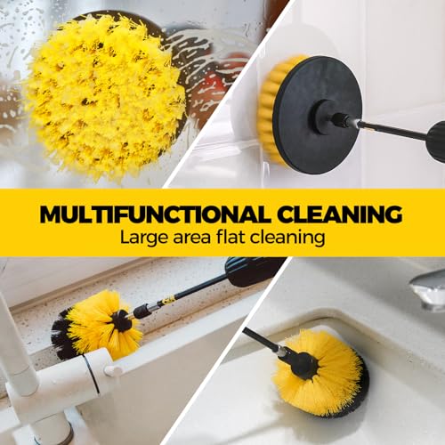 Holikme 4Pack Drill Brush Power Scrubber Cleaning Brush Extended Long Attachment Set All Purpose Drill Scrub Brushes Kit for Grout, Floor, Tub, Shower, Tile, Bathroom and Kitchen Surfaceï¼Yellow