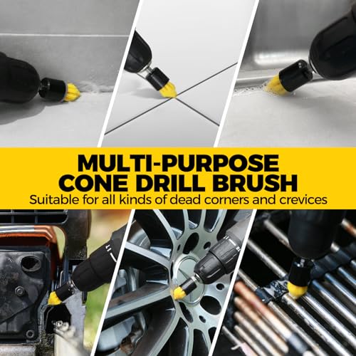 Holikme 4Pack Drill Brush Power Scrubber Cleaning Brush Extended Long Attachment Set All Purpose Drill Scrub Brushes Kit for Grout, Floor, Tub, Shower, Tile, Bathroom and Kitchen Surfaceï¼Yellow