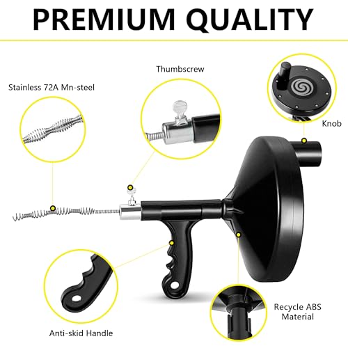 Drainsoon Auger 25 Foot, Plumbing Snake Drain Auger Sink Auger Hair Clog Remover, Heavy Duty Pipe Snake for Bathtub Drain, Bathroom Sink, Kitchen and Shower, Snake Drain Cleaner Comes with Gloves