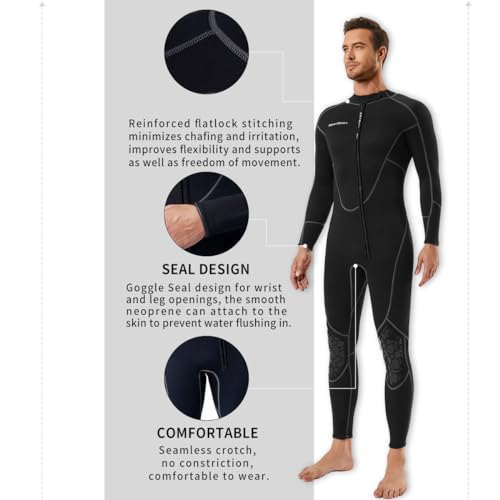 Mens 3mm Shorty Wetsuit Womens, Full Body Diving Suit Front Zip Wetsuit for Diving Snorkeling Surfing Swimming (Men's Fullsuit, X-Small)