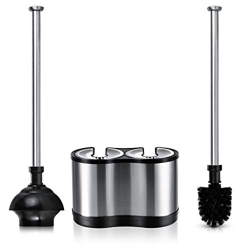 ToiletTree Products Modern Deluxe Freestanding Toilet Brush and Plunger Combo (Stainless Steel, Brush and Plunger Combo Set 4.5â x 9.75â x 18.5")