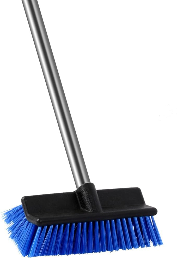 MEIBEI Deck Brush, Heavy Duty Deck Scrubber with Adjustable Stainless Steel Long Handle-51 Inches, Commercial Floor Scrub Brush, Perfect for Cleaning Deck, Patio, Hallway, Driveway and Boat