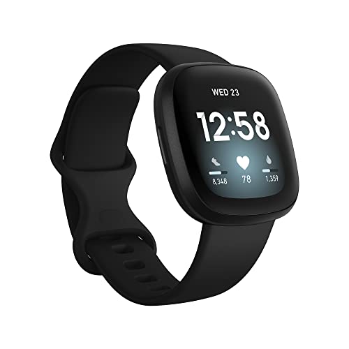Fitbit Versa 3 Health & Fitness Smartwatch with GPS, 24/7 Heart Rate, Alexa Built-in, 6+ Days Battery, Black/Black, One Size (S & L Bands Included)