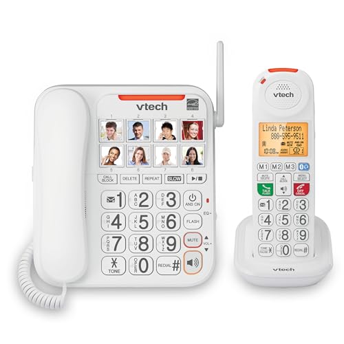 VTech SN5147 Amplified Corded/Cordless Senior Phone with Answering Machine, Call Blocking, 90dB Extra-loud Visual Ringer, One-touch Audio Assist on Handset up to 50dB, Big Buttons and Large Display