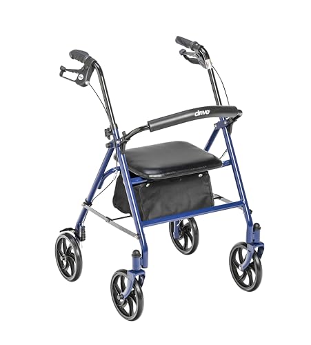 Drive Medical 10257BL-1 4-Wheel Rollator Walker With Seat & Removable Back Support, Blue