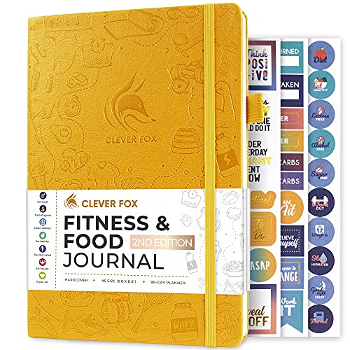Clever Fox Fitness & Food Journal â Nutrition & Workout Planner for Women & Men â Diet & Gym Exercise Log Book with Calendars, Diet & Training Trackers - Undated, A5 Size, Hardcover (Amber Yellow)
